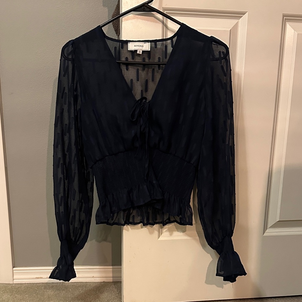 Navy Sheer Blouse
